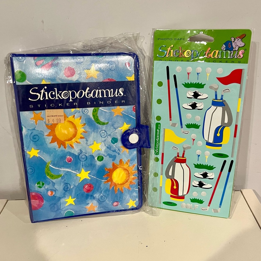 NEW Stickopotamus Pocket Sticker 6-Ring Binder Album Sun Stars + Golf Stickers